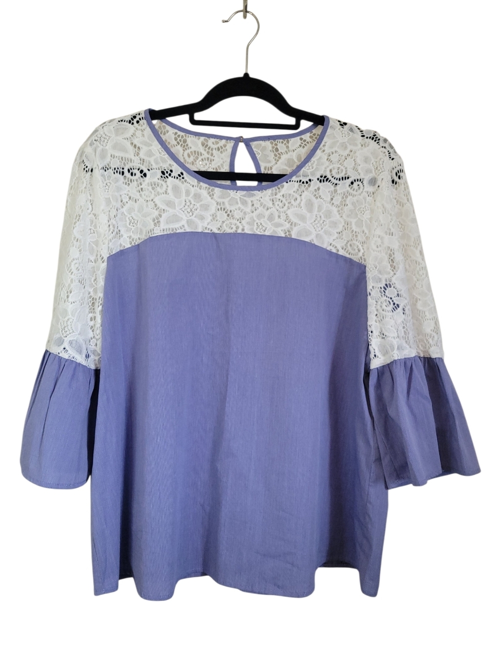 Marc New York XL Blue Cotton Lace Yoke Bell Sleeve Boho Peasant Blouse Top - Picture 2 of 11